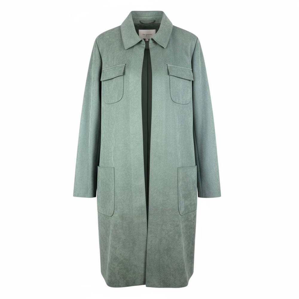 Solitaire Sage Green Microsuede Midi Shacket Open Front Coat Jacket Size MEDIUM